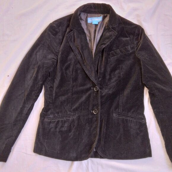 Velvet Jacket Black Velour Blazer Lined Elegant Goth Vampire Women's 10 - Picture 5 of 13